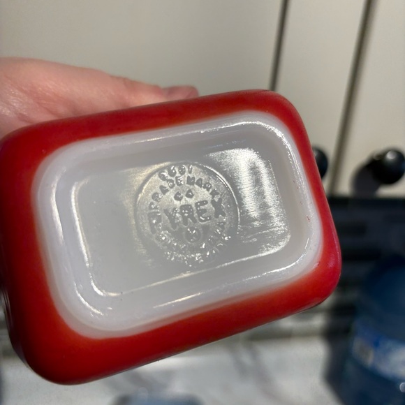 Vintage Pyrex Delphite Blue Fridge Primary Red Fridgie - Picture 9 of 16